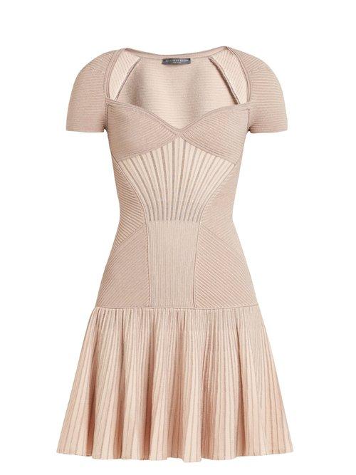Matchesfashion.com Alexander Mcqueen - Sweetheart Neck Short Sleeved Wool Blend Dress - Womens - Pink