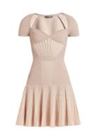 Matchesfashion.com Alexander Mcqueen - Sweetheart Neck Short Sleeved Wool Blend Dress - Womens - Pink