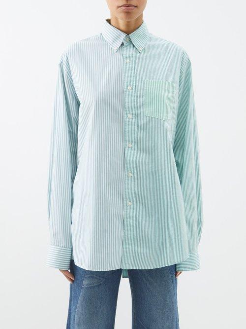E.l.v. Denim - The Diana Striped-cotton Shirt - Womens - Green Multi