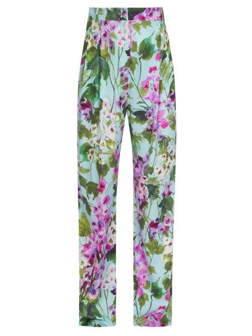 Dolce & Gabbana - Floral-print Satin Trousers - Womens - Purple Multi