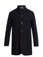 Blue Blue Japan Inverted Peak-lapel Cotton And Wool-blend Overcoat