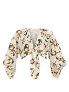 Matchesfashion.com Adriana Degreas - Leopard Orchid-print Tie-front Voile Shirt - Womens - White Print