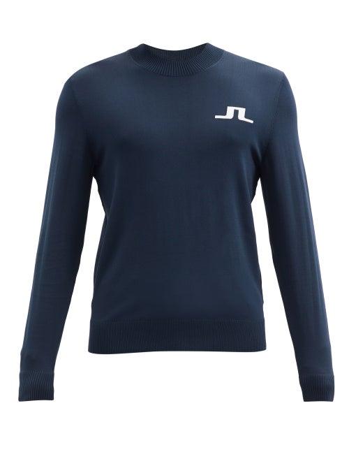 Matchesfashion.com J.lindeberg - Gus Logo-intarsia Sweater - Mens - Navy