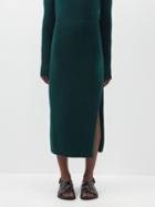 Frame - Side-slit Cashmere-blend Pencil Skirt - Womens - Dark Green