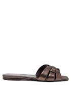 Matchesfashion.com Saint Laurent - Tribute Nu Pieds Metallic Leather Slides - Womens - Dark Grey