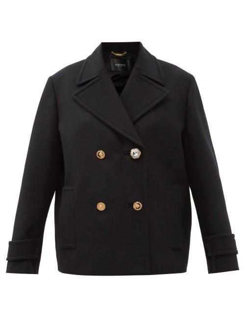 Ladies Rtw Versace - Crystal-button Double-breasted Wool Coat - Womens - Black
