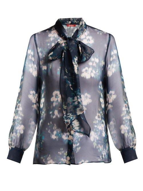 Matchesfashion.com Max Mara Studio - Briose Blouse - Womens - Navy Print