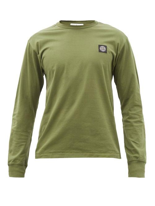 Stone Island - Logo-patch Cotton-jersey Long-sleeved T-shirt - Mens - Green