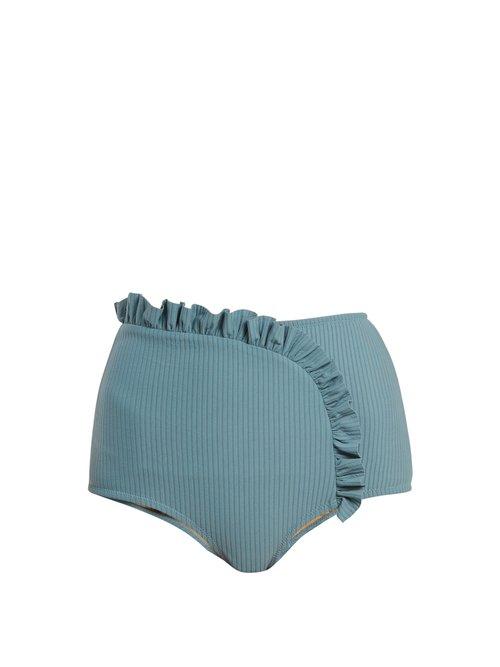 Matchesfashion.com Made By Dawn - Arc Ruffle Trimmed Bikini Briefs - Womens - Light Blue