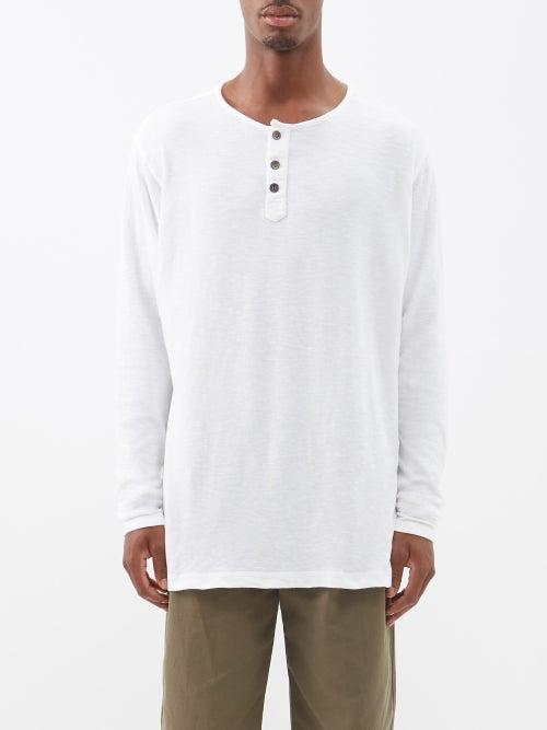 Greg Lauren - Slubbed Cotton-jersey Henley Top - Mens - Ivory