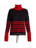 Matchesfashion.com Moncler - Roll Neck Striped Ribbed Knit Wool Blend Sweater - Womens - Navy Multi