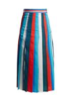 Stella Jean Pleated Striped Crepe Midi Skirt