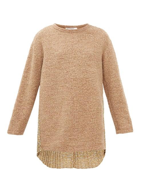 Matchesfashion.com Junya Watanabe - Floral Print Pliss And Boucl Knit Sweater - Womens - Beige Multi