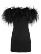 Matchesfashion.com Saint Laurent - Off The Shoulder Ostrich Feather Trimmed Dress - Womens - Black