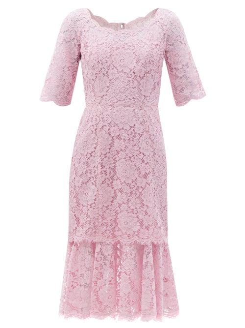 Matchesfashion.com Dolce & Gabbana - Fluted Cordonetto-lace Dress - Womens - Light Pink