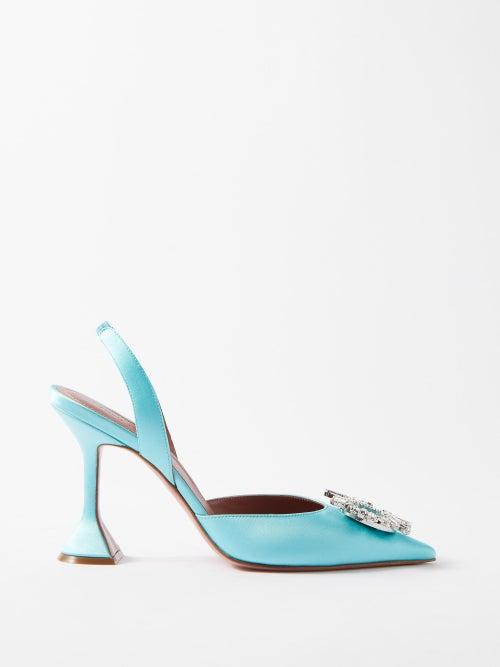 Amina Muaddi - Begum 95 Crystal-embellished Satin Slingback Pumps - Womens - Blue