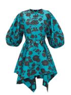 Matchesfashion.com Marques'almeida - Floral-jacquard Asymmetric Belted Mini Dress - Womens - Blue Multi