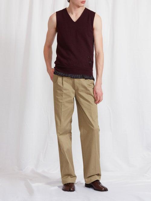 Maison Margiela - Distressed Contrast-trim Knitted Vest - Mens - Burgundy