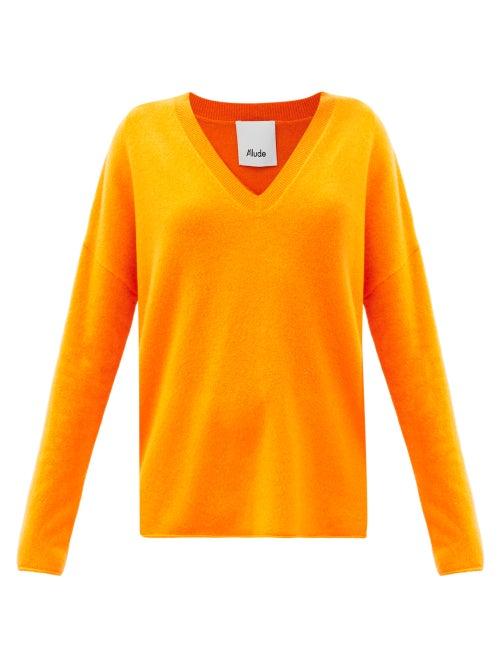 Matchesfashion.com Allude - V-neck Cashmere Sweater - Womens - Orange