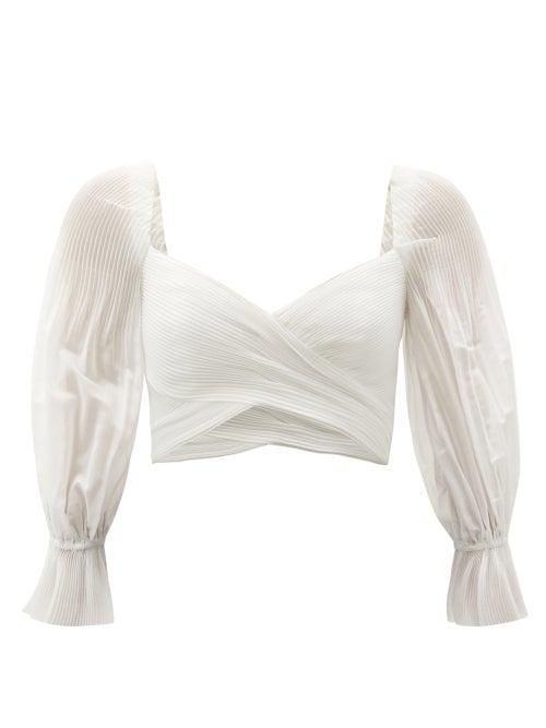Matchesfashion.com Zimmermann - Balloon-sleeve Pleated Cropped Top - Womens - Ivory
