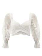 Matchesfashion.com Zimmermann - Balloon-sleeve Pleated Cropped Top - Womens - Ivory