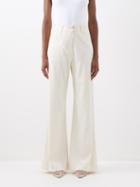 Frame - Belted Linen-blend Flared-leg Trousers - Womens - Beige