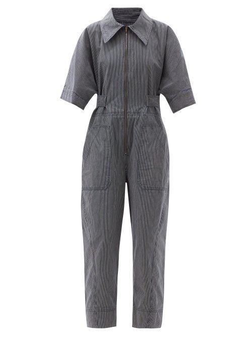 Matchesfashion.com Ssone - Ritual Striped Organic-cotton Jumpsuit - Womens - Denim