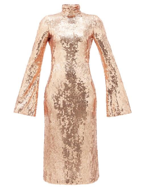 Matchesfashion.com Galvan - Orb Open-back Sequinned Midi Dress - Womens - Gold