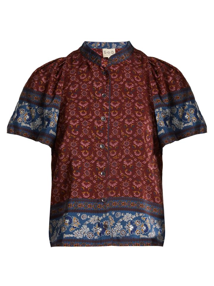 Sea Martine Border Floral-print Silk Top