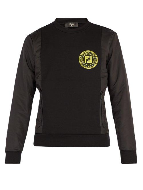 Matchesfashion.com Fendi - Crew Neck Logo Patch Cotton Blend Sweatshirt - Mens - Black