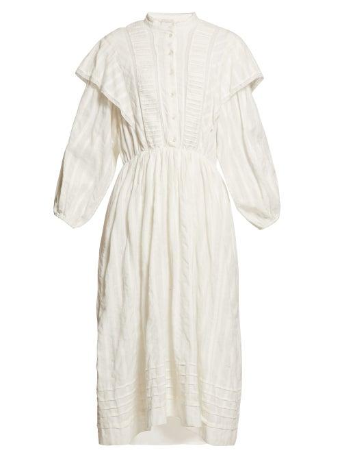 Matchesfashion.com Isabel Marant Toile - Paolina Striped Cotton Midi Dress - Womens - White