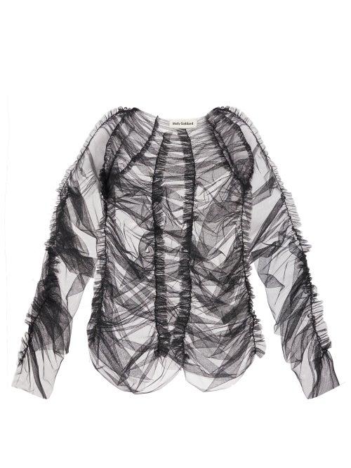 Molly Goddard - Una Ruched Tulle Top - Womens - Black