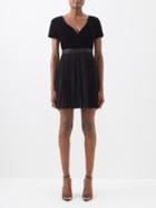 Gucci - Logo-embroidered Velvet And Pleated-crepe Dress - Womens - Black