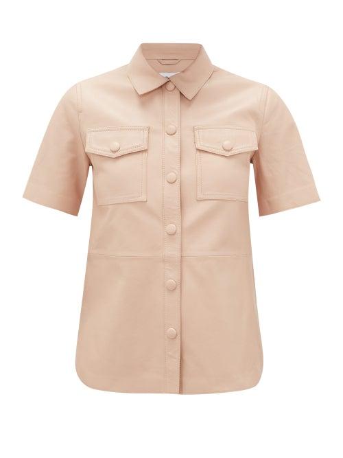 Matchesfashion.com Stand Studio - Danna Short-sleeved Leather Shirt - Womens - Light Pink