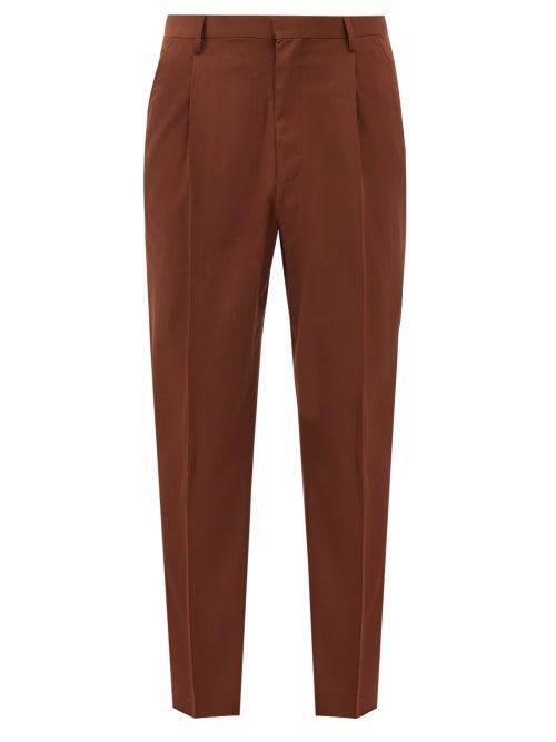 Umit Benan B+ - Pleated Wool-gabardine Suit Trousers - Mens - Brown