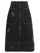 Matchesfashion.com Ssone X Ressone - Oak Hand-embroidered Denim Skirt - Womens - Black