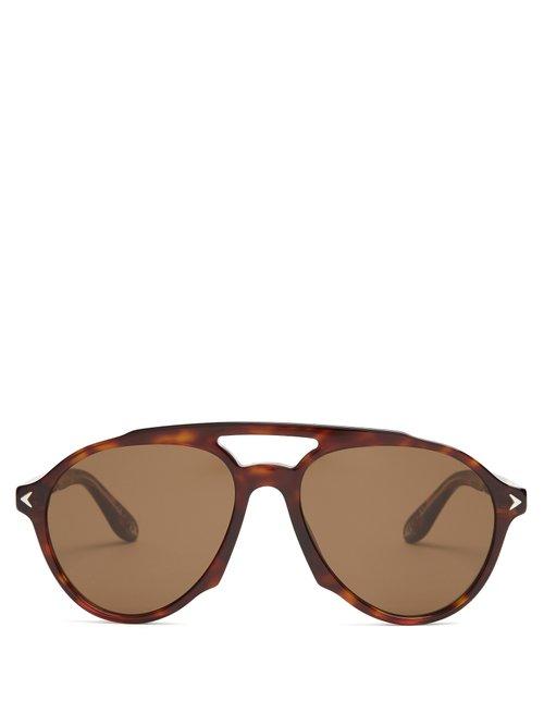 Matchesfashion.com Givenchy - Aviator Frame Acetate Sunglasses - Womens - Tortoiseshell