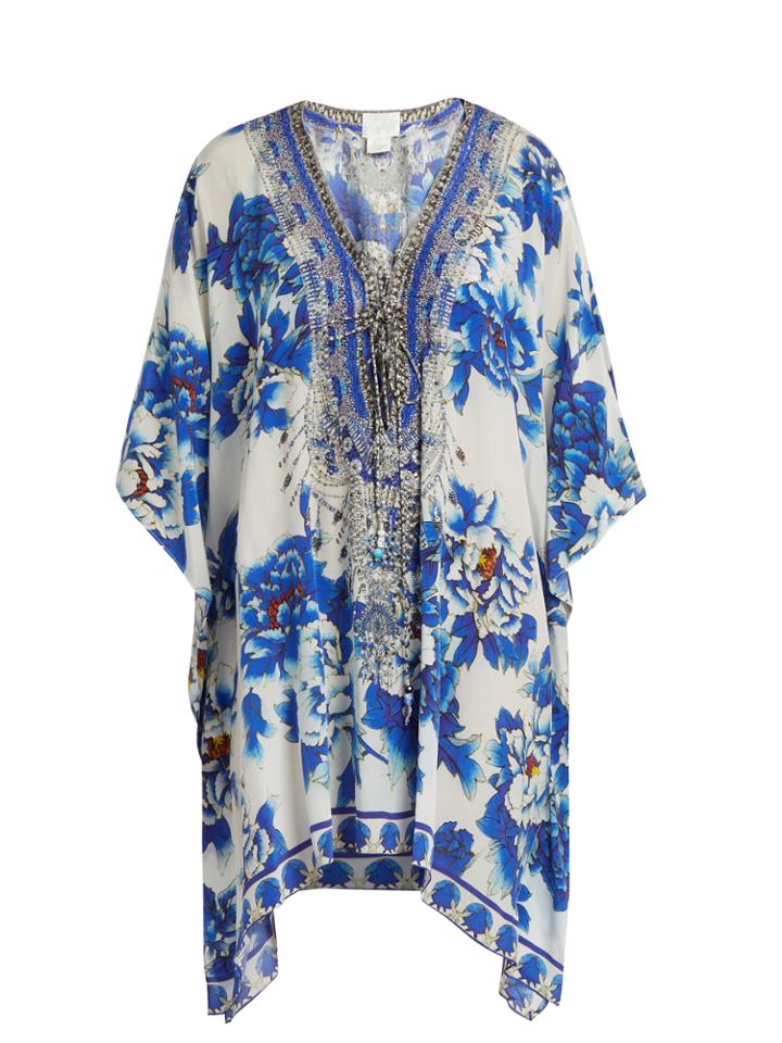 Camilla Ring Of Roses-print Lace-up Silk Kaftan