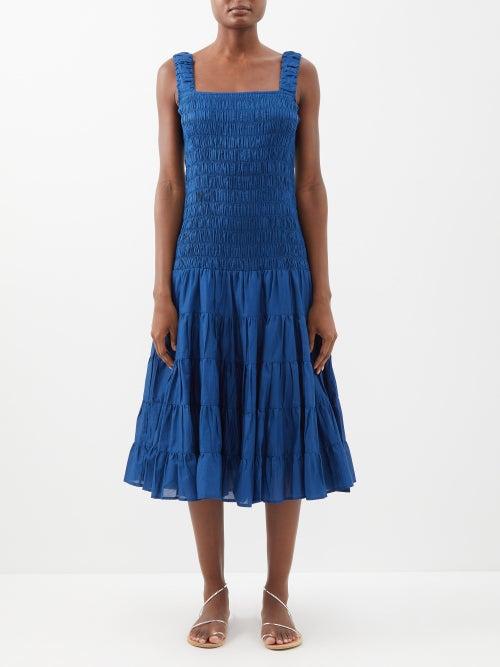 Merlette - Freja Square-neckline Smocked Cotton Dress - Womens - Sapphire
