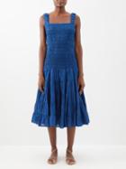 Merlette - Freja Square-neckline Smocked Cotton Dress - Womens - Sapphire