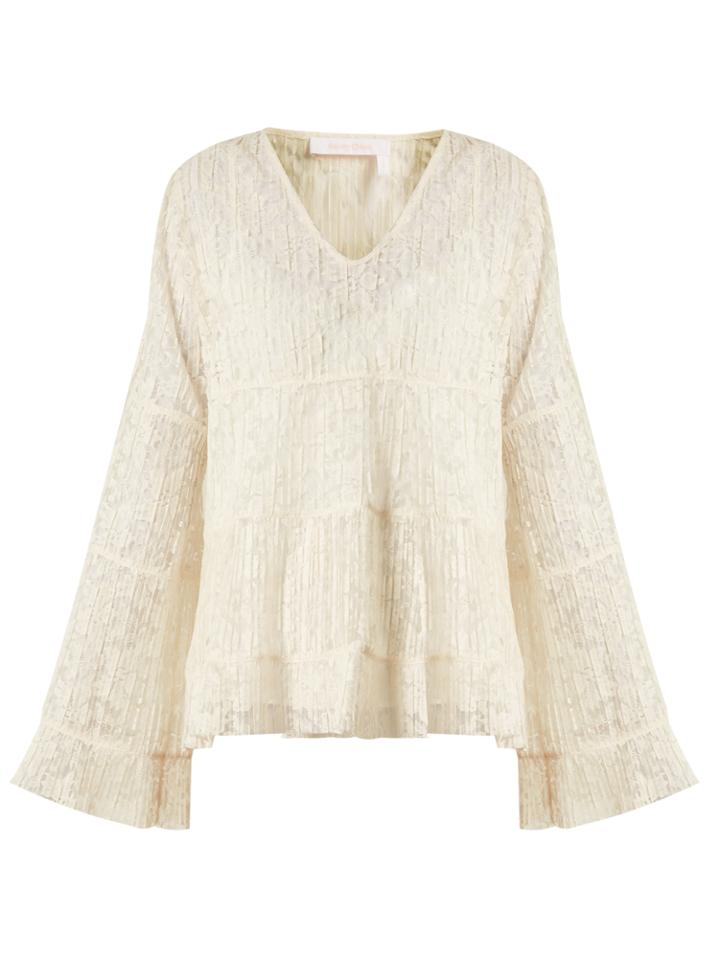 See By Chloé Tiered Pleated Floral-lace Top