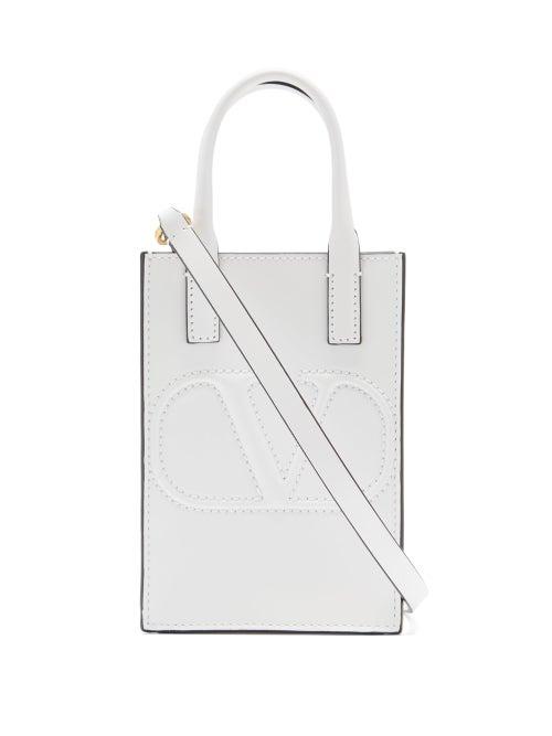 Matchesfashion.com Valentino Garavani - V-logo Mini Leather Cross-body Bag - Womens - White