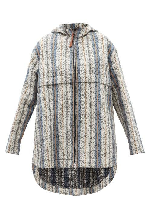 Loewe - Anagram-jacquard Cotton-twill Parka - Womens - Blue Multi