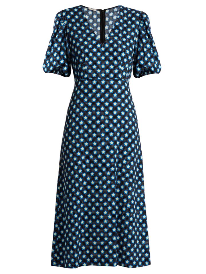 Miu Miu Star-print V-neck Crepe Midi Dress