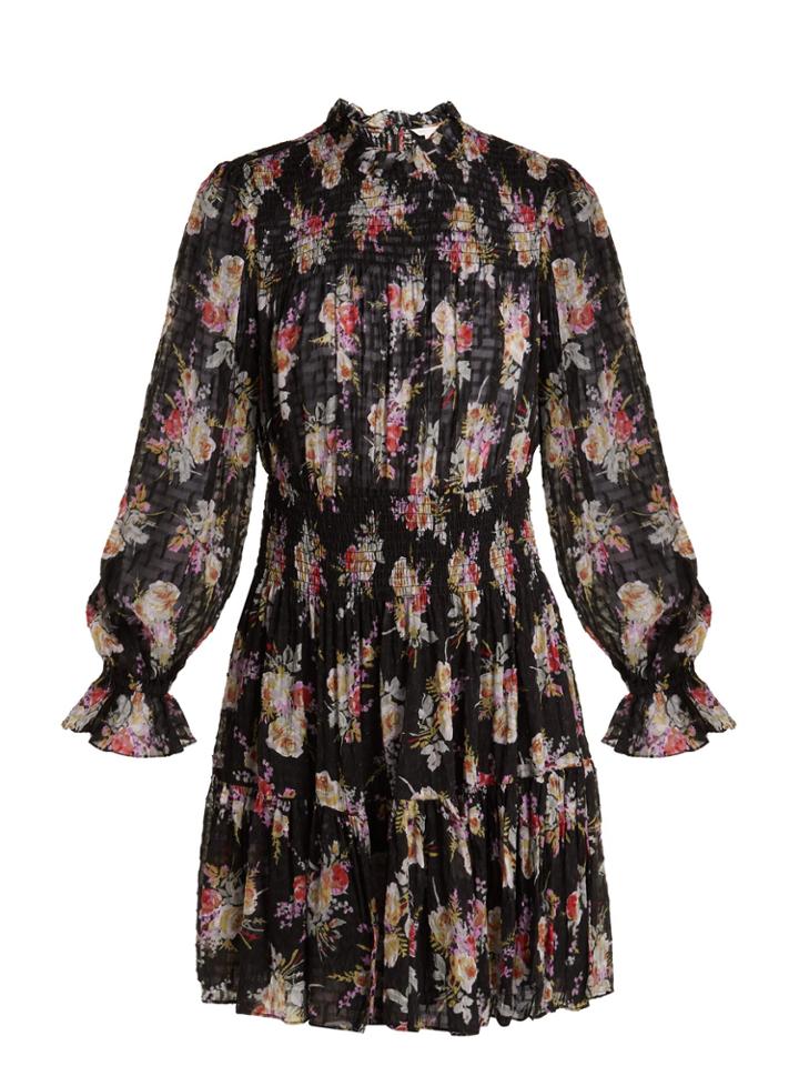 Rebecca Taylor Bouquet Floral-print Silk-blend Mini Dress