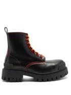 Matchesfashion.com Balenciaga - Strike Leather Lace-up Boots - Womens - Black Orange