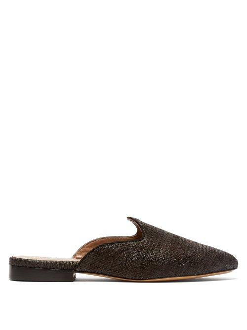 Matchesfashion.com Le Monde Beryl - Venetian Backless Raffia Slipper Shoes - Womens - Black