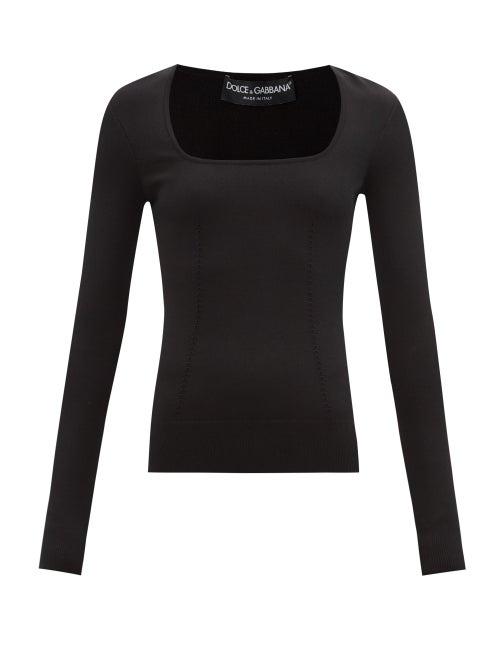 Dolce & Gabbana - Square-neck Jersey Top - Womens - Black