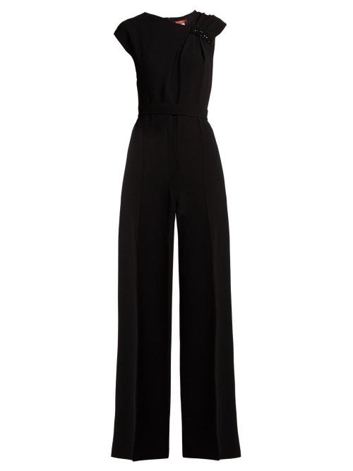 Matchesfashion.com Max Mara Studio - Crystal Embellished Wide Leg Jumpsuit - Womens - Black