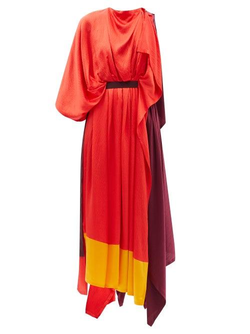 Roksanda - Yerba Asymmetric Colour-block Silk-satin Dress - Womens - Red Multi